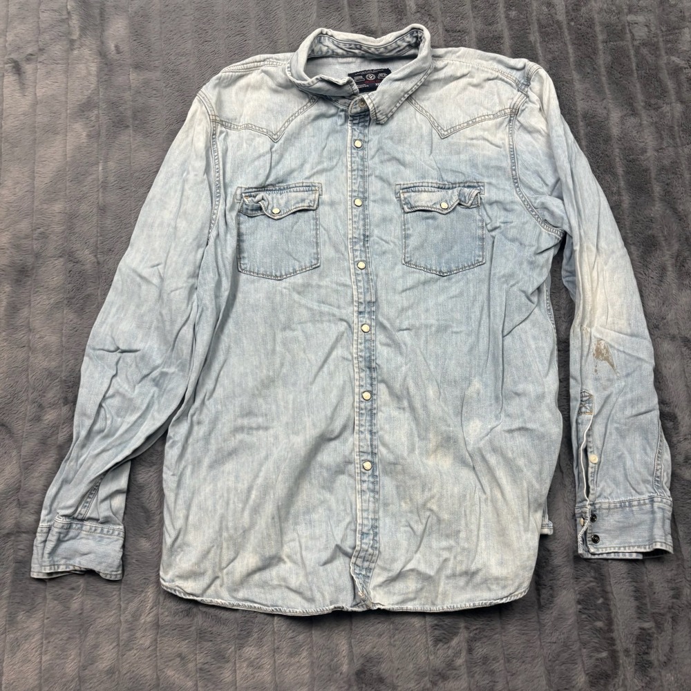 American Eagle Mens XXXL Light Wash Denim Western Snap Button Shirt Vintage Fit
